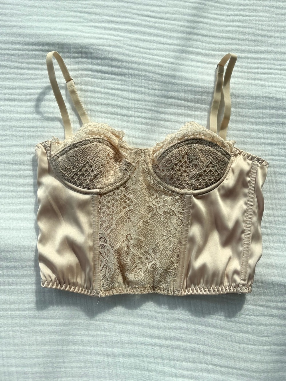 Urban Outfitters Corset Bustier Top Lace Size Small Pale Pink Adjustable Satin